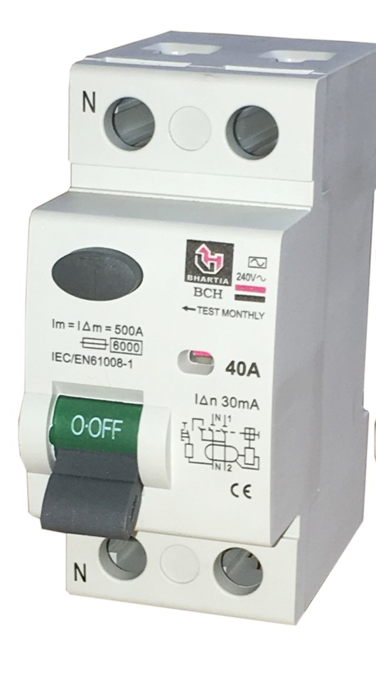 BCH BCHRCB100DPC40 Residual Current Circuit Breaker RCCB (2 Pole, 40A, 100mA)