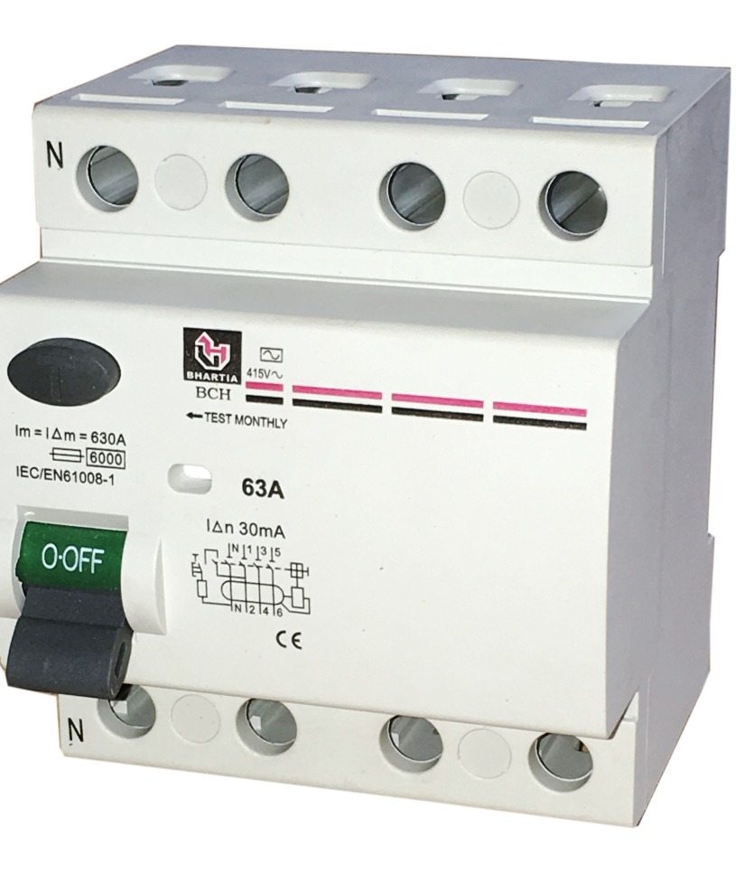 BCH BCHRCB100FPC25 Residual Current Circuit Breaker RCCB (4 Pole, 25A, 100mA)