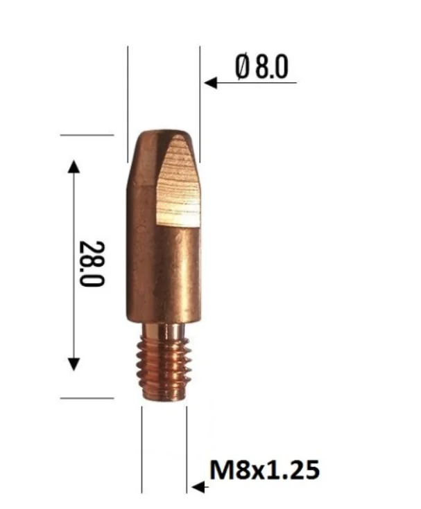 Binzel Contact Tip 0.8mm M8 140-0114 — front view — ABICOR BINZEL — Welding Consumables & Spare Parts