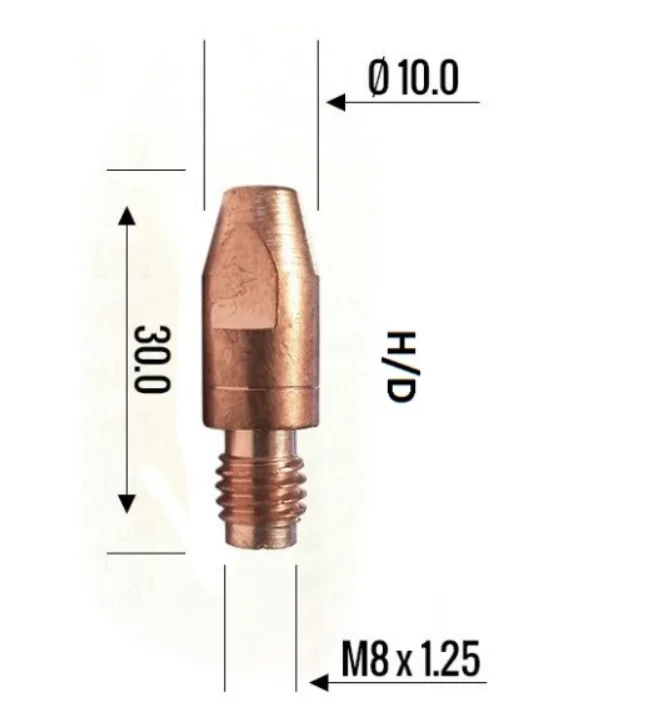 Binzel Contact Tip 1.0mm M8 H/D 140.0316 — front view — ABICOR BINZEL — Welding Consumables & Spare Parts