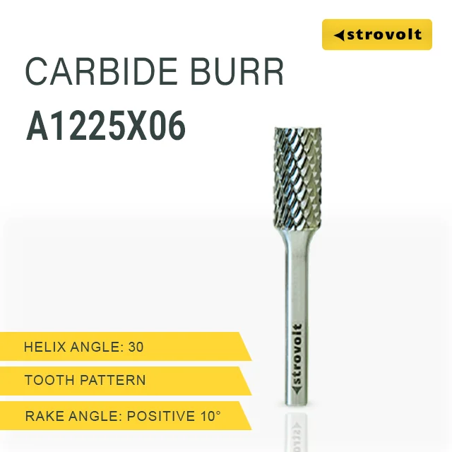 Strovolt Premium Tungsten Carbide Burr Shape A (Cylindrical) 14mm x 25mm 6mm Shank Double Cut Rotary File Part No: CB35A1425 - strovolt - SKU: CB35A1425