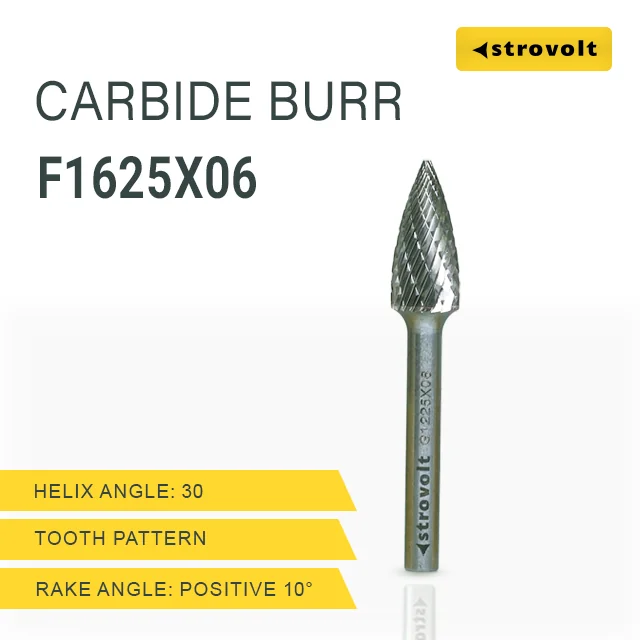 Strovolt Premium Tungsten Carbide Burr Shape F (Ball Nosed Tree) 16mm x 25mm 6mm Shank Double Cut Rotary File Part No: CB35F1625 - strovolt - SKU: CB35F1625