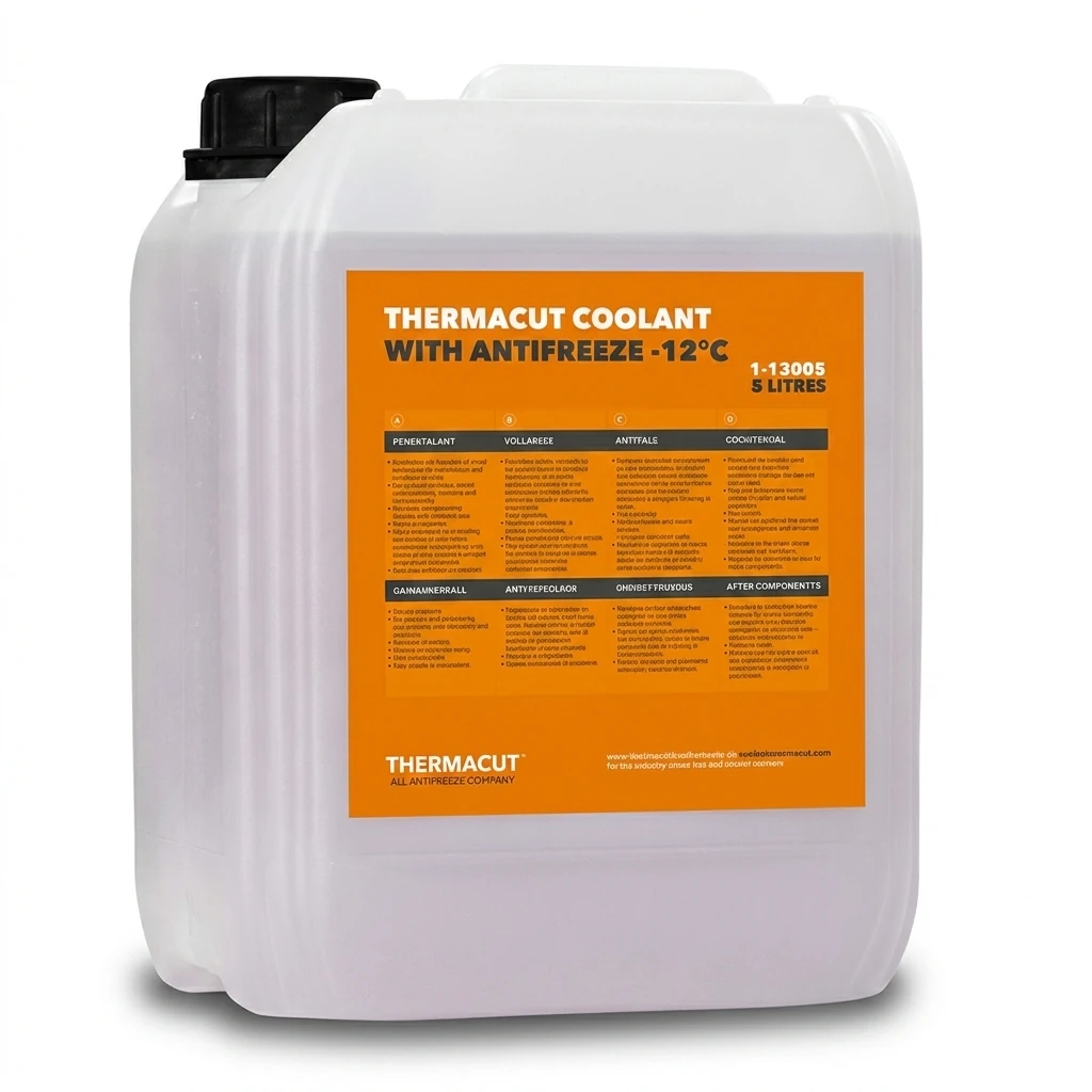 THERMACUT clear coolant liquid -12C 5L bottle, 5.1kg, 19x14x24cm size, for THERMACUT coolant systems