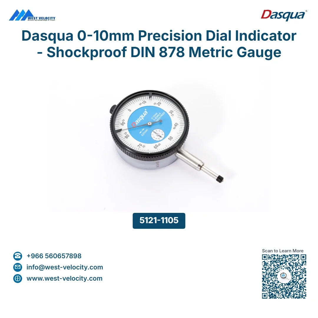 Dasqua 0-10mm Precision Dial Indicator - Shockproof DIN 878 Metric Gauge - Dasqua - SKU: 5121-1105 - Available in Saudi Arabia