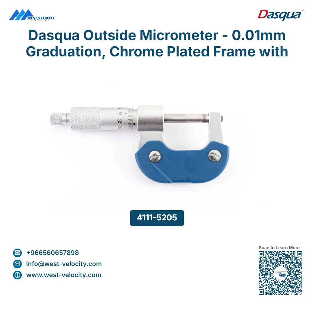 Dasqua Outside Micrometer - 0.01mm Graduation, Chrome Plated Frame with Heat Shield - Dasqua - SKU: 4111-5205 - Available in Saudi Arabia
