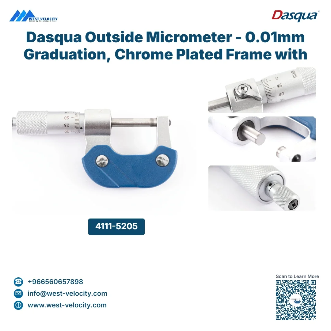 Dasqua Outside Micrometer - 0.01mm Graduation, Chrome Plated Frame with Heat Shield - Dasqua - SKU: 4111-5205 - Available in Saudi Arabia