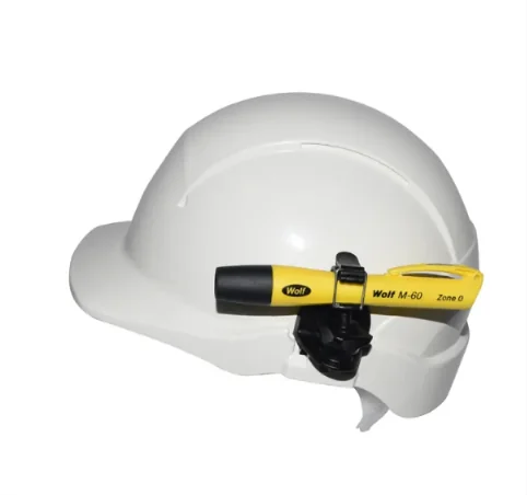 HELMET BRACKETS FOR WOLF MINI AND MIDI TORCHES — front view — Wolf Safety — ATEX Lighting Accessories