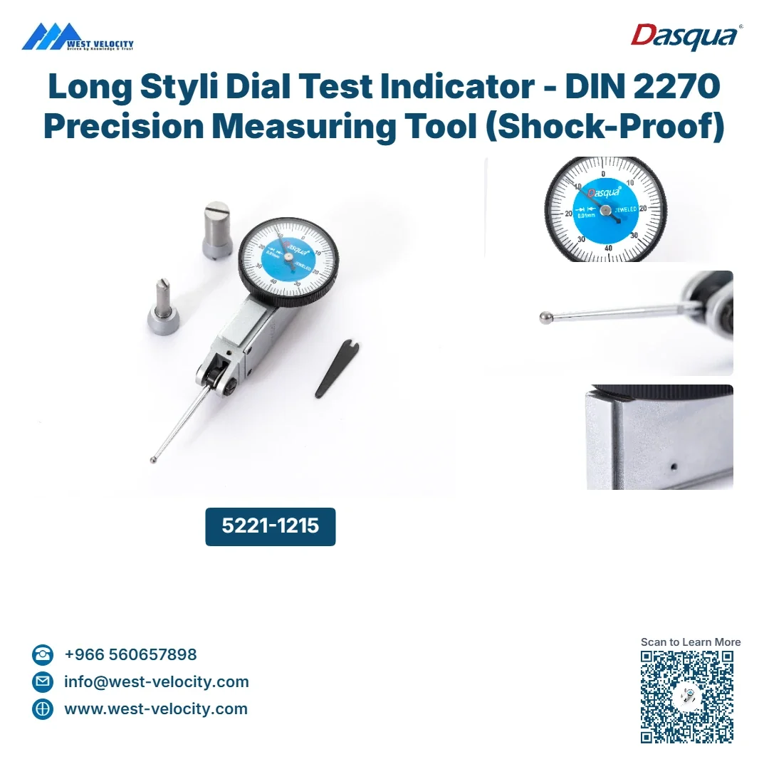 Long Styli Dial Test Indicator - DIN 2270 Precision Measuring Tool (Shock-Proof) - Dasqua - SKU: 5221-1215 - Available in Saudi Arabia