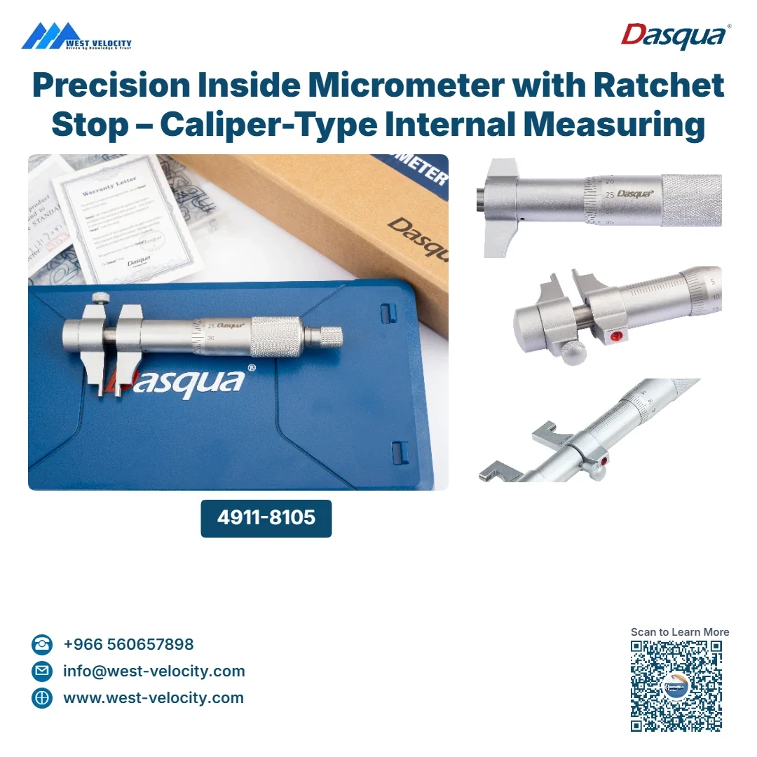 Precision Inside Micrometer with Ratchet Stop – Caliper-Type Internal Measuring Tool (Metric/Inch Options) - Dasqua - SKU: 4911-8105 - Available in Saudi Arabia