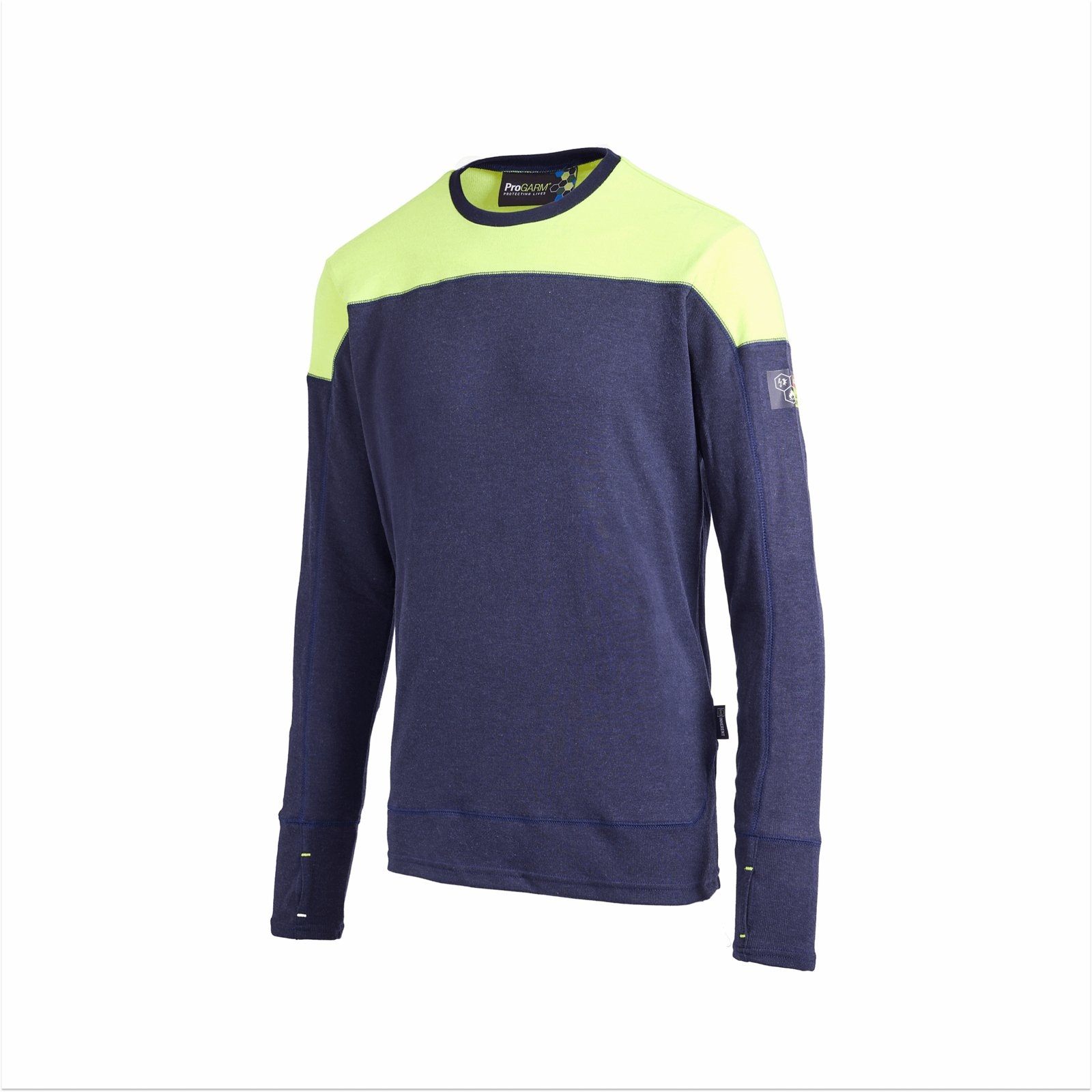 ProGARM TS254M Yellow and Navy Long Sleeved Arc T-Shirt (8.3 cal/APC 1) - front view - ProGARM arc flash clothing Saudi Arabia