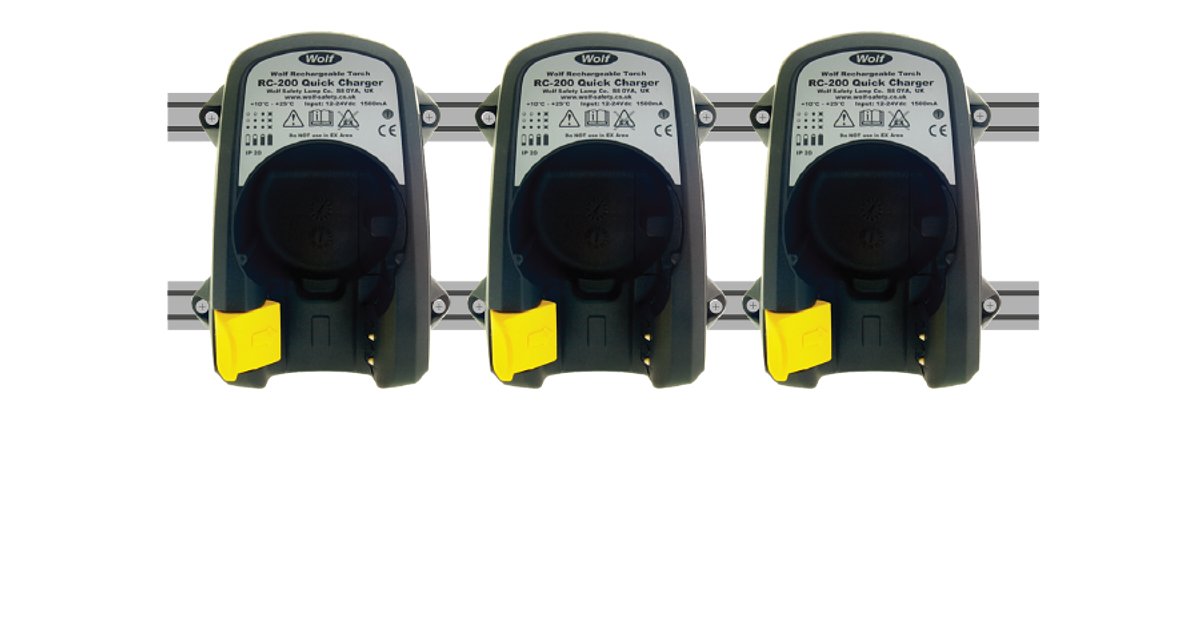 RECHARGEABLE TORCH CHARGER BANK — front view — Wolf Safety — ATEX Lighting Accessories