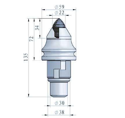 STROVOLT FD035 foundation drilling pick with Ø30/38 mm step shank for precise soil excavation