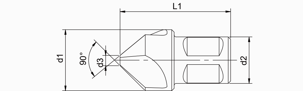 STROVOLT 90° HSS-E countersink weldon-shank technical dimension drawing (d1, d3, L1, d2)