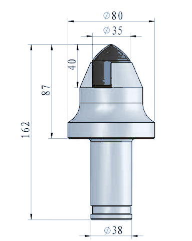 STROVOLT RH022 Roadheader Pick with Ø38 mm shank for heavy-duty mining and tunneling applications