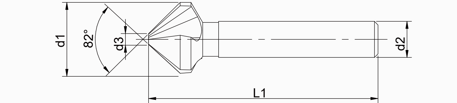 STROVOLT 82° HSS-E countersink cylindrical-shank technical dimension drawing (d1, d3, L1, d2)