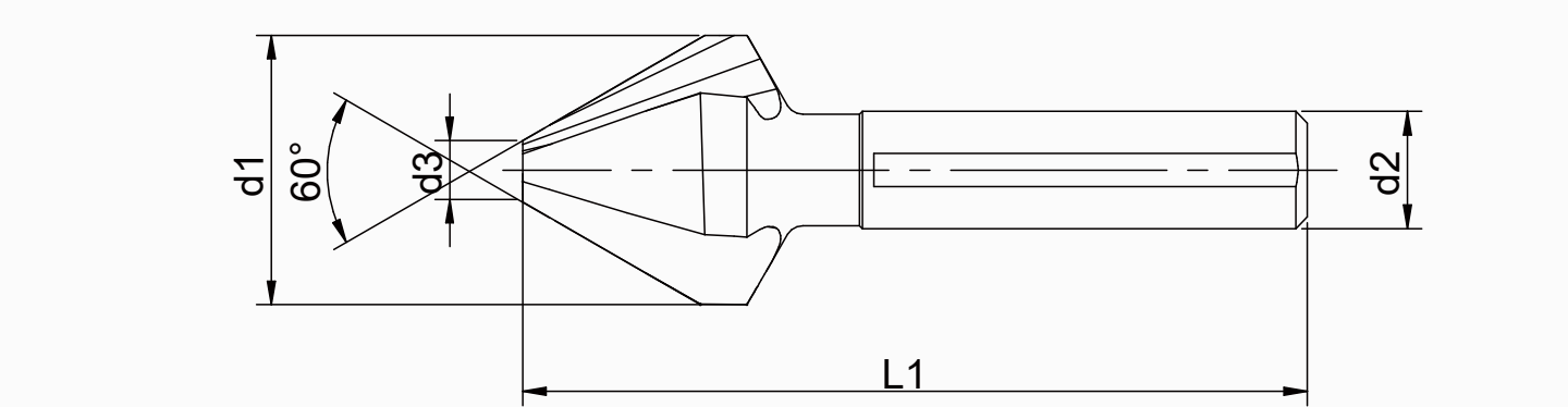 STROVOLT 60° HSS-E countersink triangle-shank technical dimension drawing (d1, d3, L1, d2)