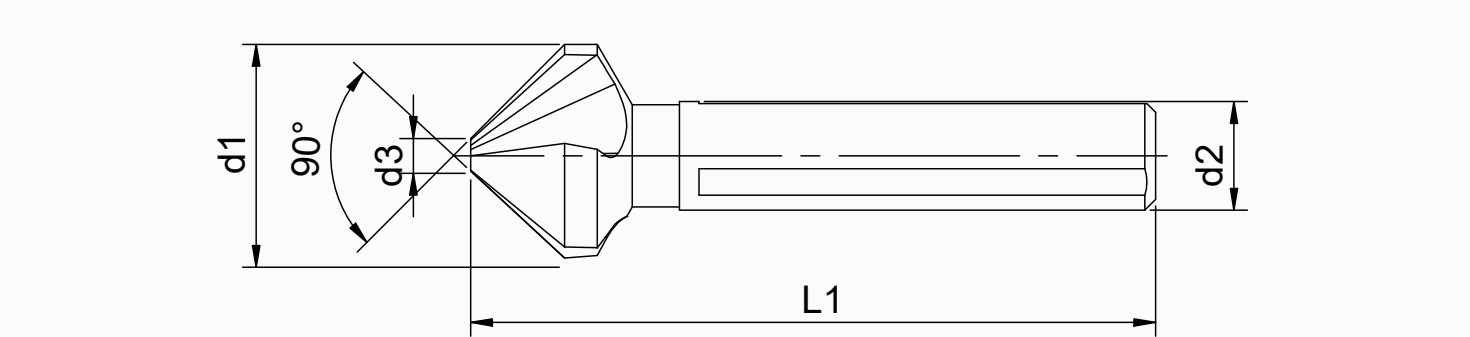 STROVOLT 90° HSS-E countersink triangle-shank technical dimension drawing (d1, d3, L1, d2)