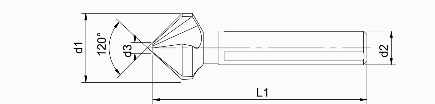 STROVOLT 120° HSS-E countersink triangle-shank technical dimension drawing (d1, d3, L1, d2)