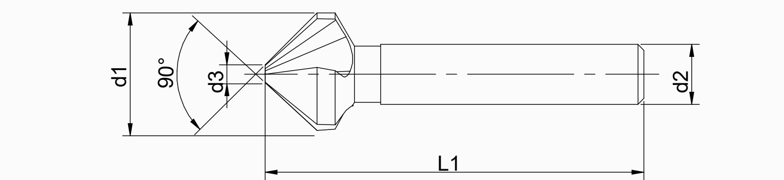 STROVOLT 90° Carbide countersink cylindrical-shank technical dimension drawing (d1, d3, L1, d2)