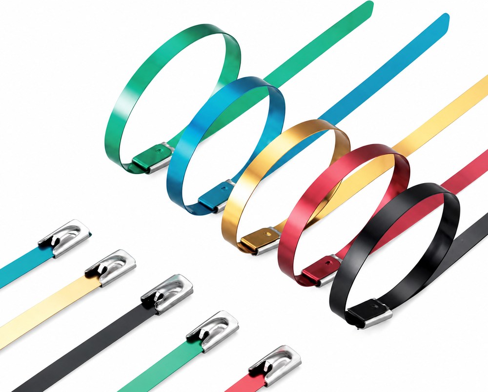 STROVOLT 10×450 stainless steel epoxy coated cable ties - ball lock type product photo — image 2