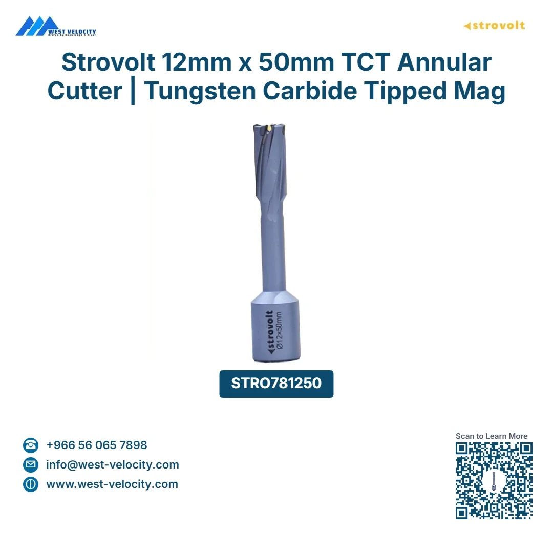 Strovolt TCT Annular Core Cutter 12mm x 50mm Tungsten Carbide Tipped Mag Drill Bit Heavy Duty Rail & Stainless Steel Hole Saw - strovolt - SKU: STRO781250 - Available in Saudi Arabia