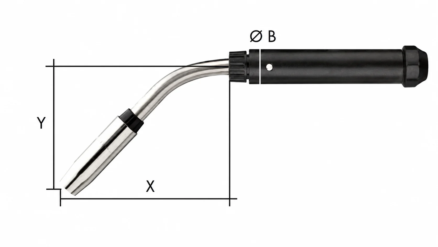 Swan neck ABIMIG MT 455 T8M; 45° bent — front view — ABICOR BINZEL — Torch Necks