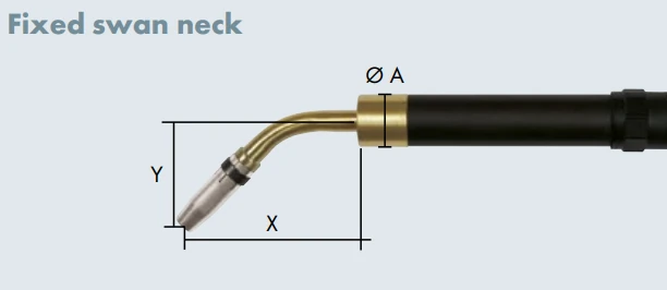 Swan neck ABICOR BINZEL AUT 15 AK MIG welding gun, 45° angled nozzle for tight spaces