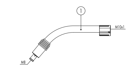 Swan neck MB 26 KD; 50° bent — front view — ABICOR BINZEL — Torch Necks