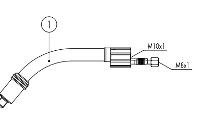 Swan neck MB 401 D 50° bent MIG/MAG welding nozzle by ABICOR BINZEL, showing angled neck design