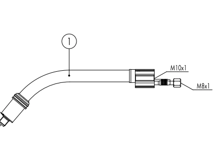 Swan neck MB 501 D 50° bent MIG welding torch by ABICOR BINZEL, showing angled neck design
