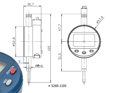 Dasqua Digital Indicator - High Precision 0.01mm Resolution (Optional Range 12.7mm to 101.6mm) - Variations - Technical Diagram - Dasqua 5260-1105