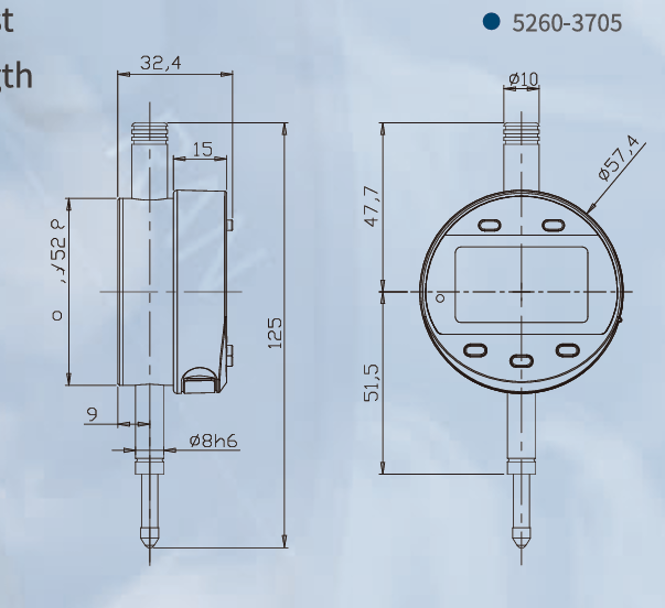 Dasqua Precision Multifunctional Digital Indicator – 0.01mm/0.0005" Resolution, Alloy Aluminum Housing - Variations - Technical Diagram - Dasqua 5260-3705