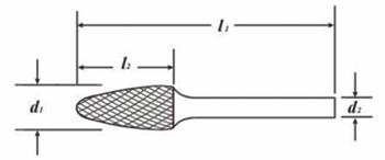 Strovolt Tungsten Carbide Burr Shape F (Ball Nosed Tree) | 14x25mm, 6mm Shank | Double Cut Rotary File - Metric Size - Technical Diagram - strovolt CB35F1425