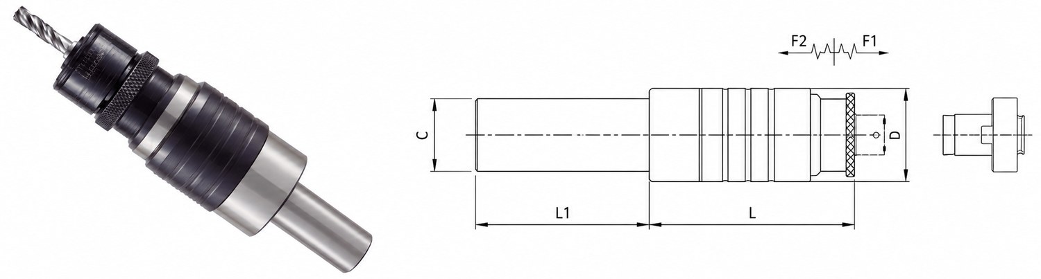 STROVOLT Quick Change Tapping Toolholder C32-GT24-120 for straight tapping with precision adjustment