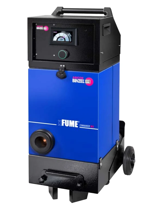 ABICOR BINZEL xFUME COMMANDER fume extraction system for 400-480V, 2.5kW, showing main unit with filters and ducting