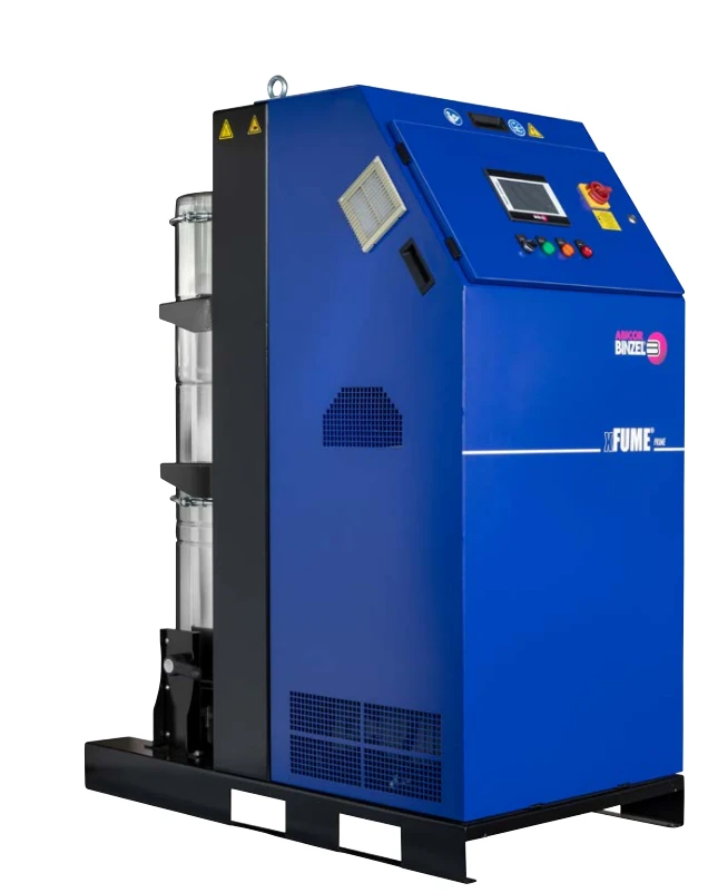 ABICOR BINZEL xFUME PRIME fume extraction system, CE certified, 400V 50/60Hz, with main unit and extraction arm visible